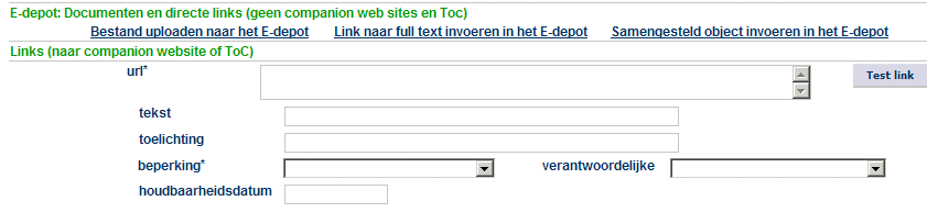 Bestand uploaden naar het E-depot | Link invoeren in het E-depot | Samengesteld object invoeren in het E-depot